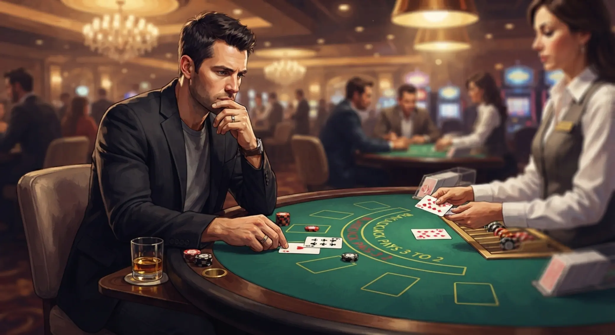 Döntés a blackjack asztalnál Játékos blackjack asztalnál, döntés előtt