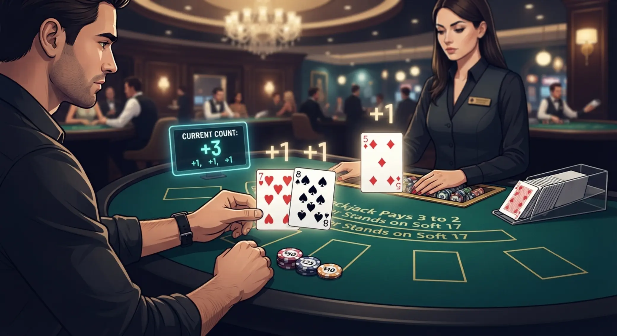 Blackjack lapszámolás áttekintése Blackjack lapszámolás elvét bemutató illusztráció