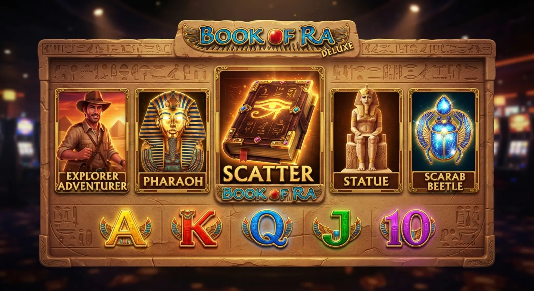 Book of Ra szimbólumok Book of Ra fő szimbólumai nagyított nézetben