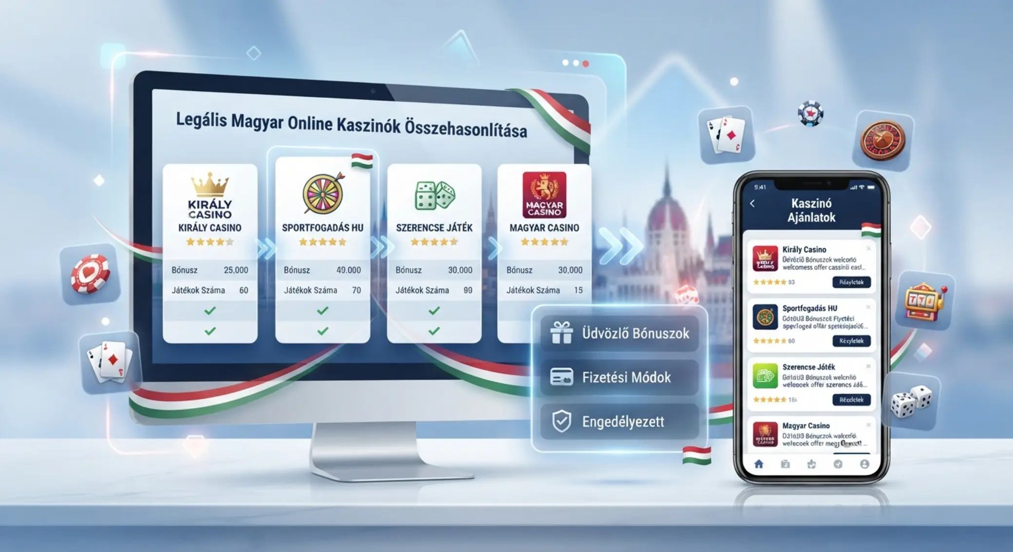 Legális magyar online kaszinók összehasonlítása vizuálisan