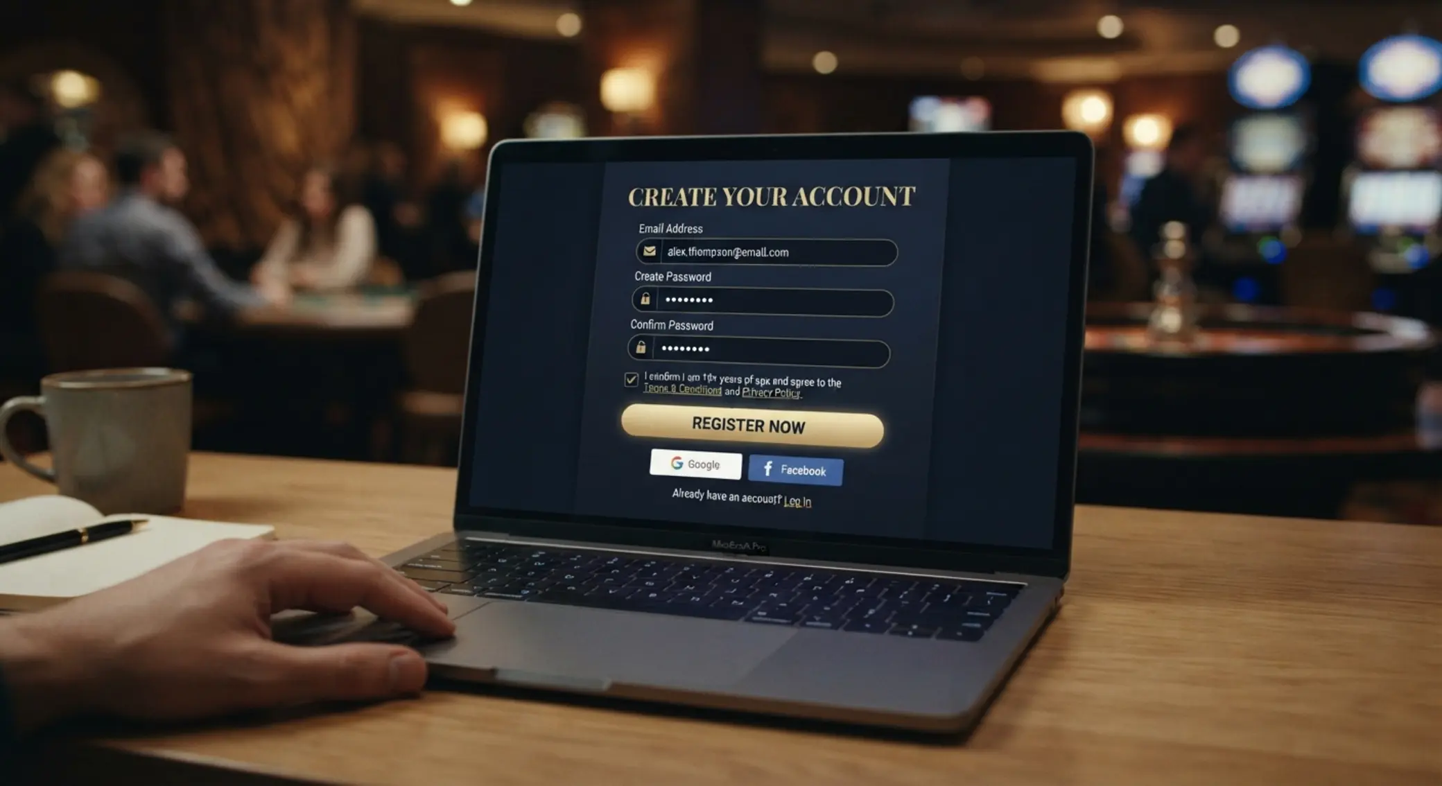 Online kaszinó regisztrációs képernyő Online kaszinó regisztrációs űrlap laptop képernyőjén