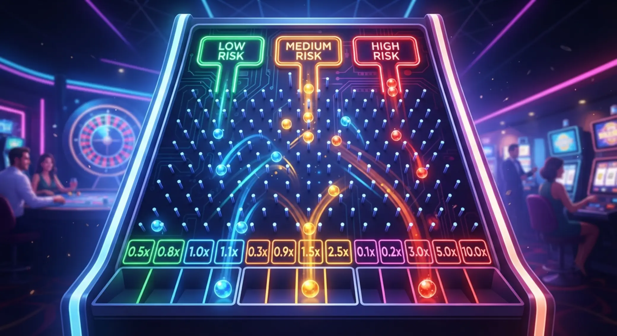 Plinko kockázati szintek illusztrációja